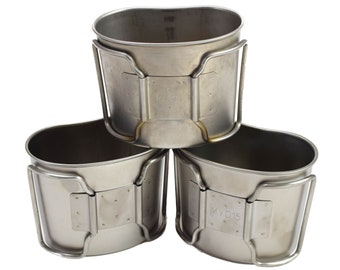 Original Dutch army canteen cup mug mess stainless steel pot bushcraft gear pack of 3pcs