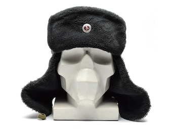 Original German NVA army winter earflap cap Grey military ushanka hat with badge