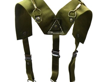 Original Czech Army Y-Strap canvas & leather suspenders harness shoulder