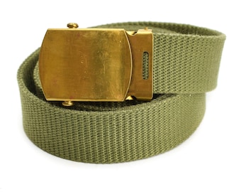 Original Swedish army khaki green belt military canvas w buckle Sweden