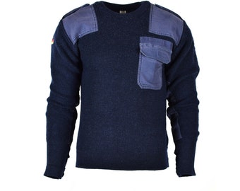 Original German army pullover Commando Jumper Blue navy sweater Wool Military surplus
