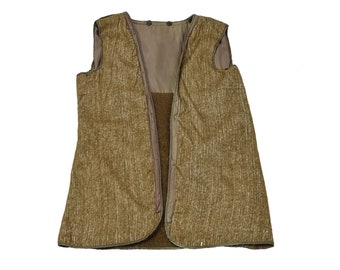 Original Italian military brown liner vest quilt faux fur vintage warm khaki