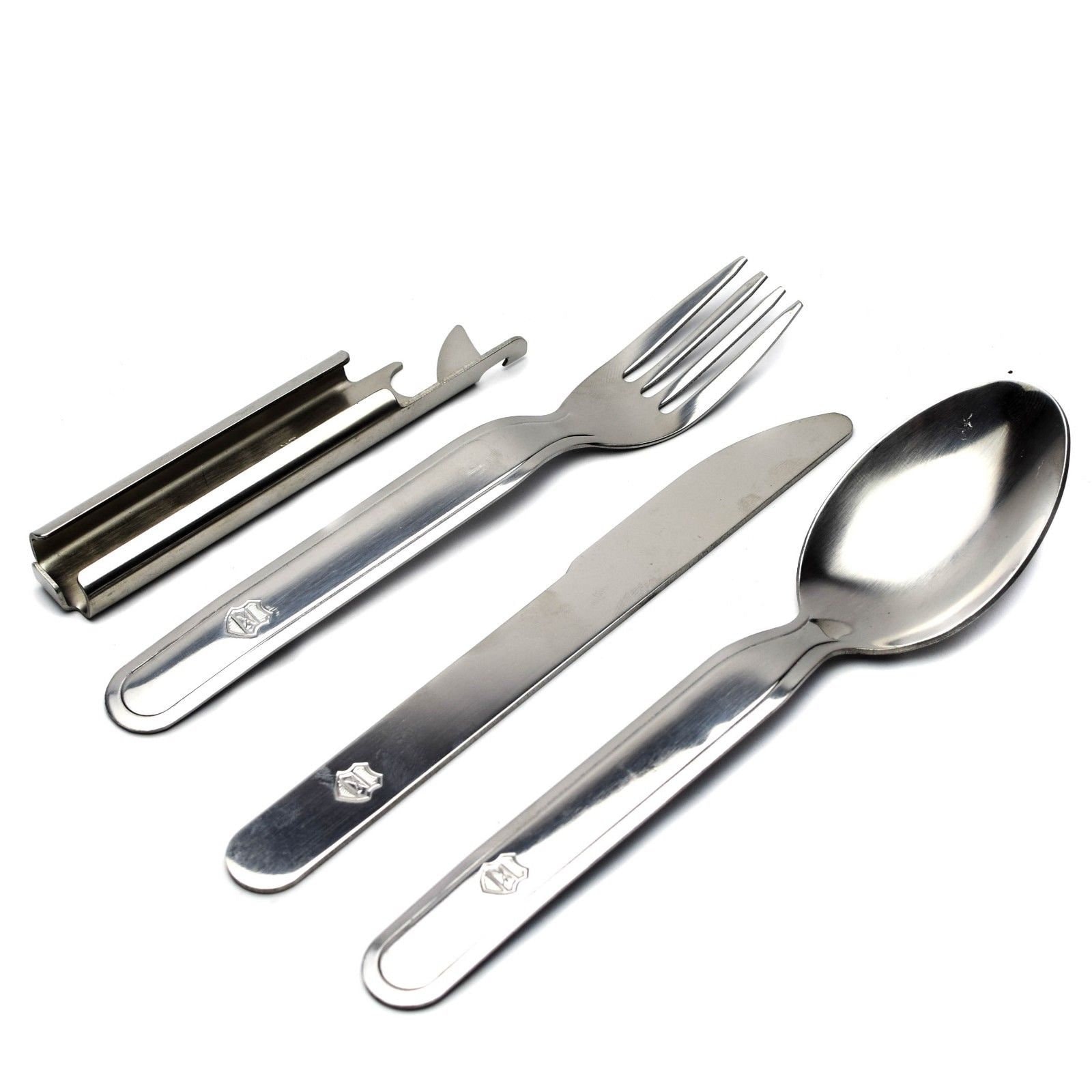 Original Hungarian army cutlery set 4 pieces. Eating utensils military  issue spoon fork knife kit flatware multi-tool Camping bottle can opener  stainless steel NEW