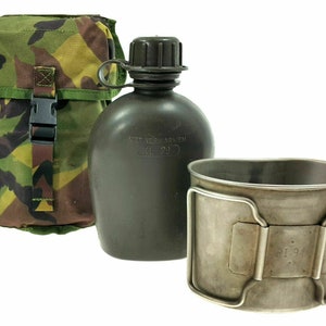 Genuine Dutch Army Canteen w pouch & stainless steel cup DPM camouflage MOLLE attachments