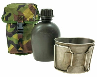 Genuine Dutch Army Canteen w pouch & stainless steel cup DPM camouflage MOLLE attachments