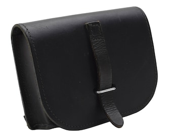 Genuine Italian Army Magazine Pouch Small Leather Metal Buckles Black New