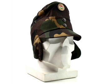 Genuine Hungarian camo army winter cap military field hat with color badge
