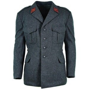 Original Swiss army wool jacket w liner uniform suit top grey military surplus
