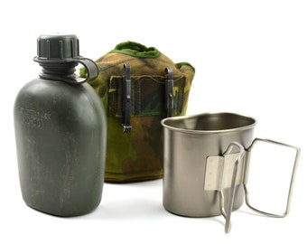 Genuine Netherlands Dutch Army Canteen with cup and cover Alice clips