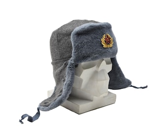 Original Russian Federation army ushanka winter hat ear flaps faux fur gray old stock like NEW