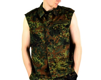 Original GERMAN ARMY VEST zipped flecktarn camo tactical combat Bw Army issue