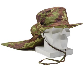 Original Italian Military Boonie Hat Chin Strap Vegetato Camouflage Pattern New