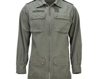 Original French Military Classic Jacket Large Front Pockets Solid Olive