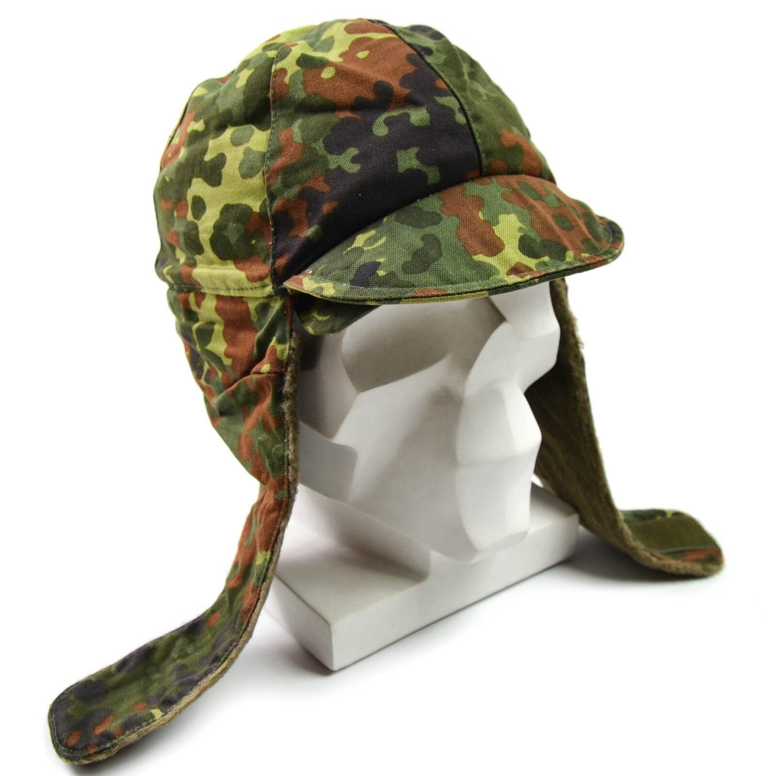 Genuine German Army Military Winter Pile Cap Flecktarn Hat Warm