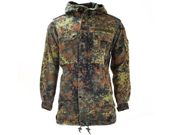 Original German army field jacket parka military issue hooded Flecktarn combat