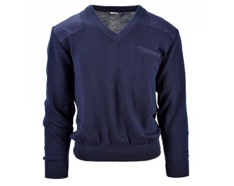 Genuine Dutch army Sweater Blue Military pullover V-Neck Officer Men Jumper