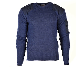 Original British army pullover V-Neck Commando Jumper Blue sweater Wool blue