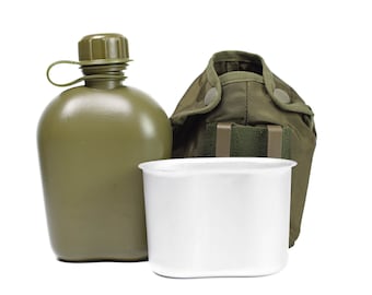 Original Austrian army drinking flask with cup pouch OD 1 liter canteen NEW
