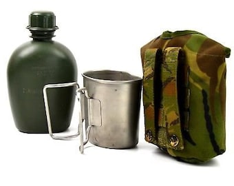 Original Dutch Army Canteen with cup and camo cover  Netherlands