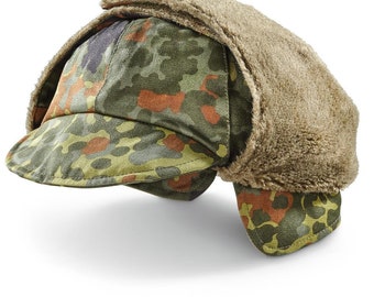 Genuine German Army Military Winter Pile Cap flecktarn hat warm cold weather