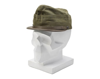 Original Italian military snapback field cap olive wool lightweight vintage