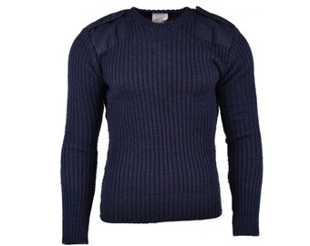 Original British Army Navy Blue Sweater Commando Jumper pullover Round neck Wool