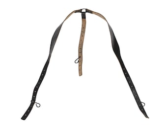 Original Austrian military leather suspender Y-strap adjustable black vintage
