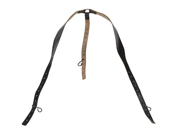 Original Austrian military leather suspender Y-strap adjustable black vintage
