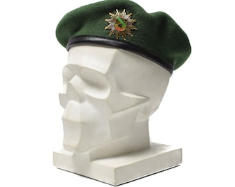 Genuine German Police green beret hat cap wool with metal cockade insignia NEW