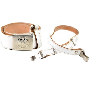 Genuine German military police leather white belt with shoulder strap