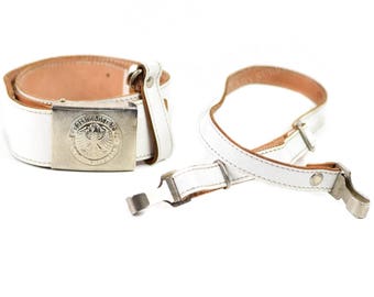 Genuine German military police leather white belt with shoulder strap