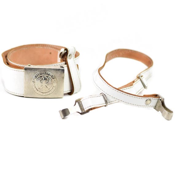 Genuine German Military Police Leather White Belt With Shoulder