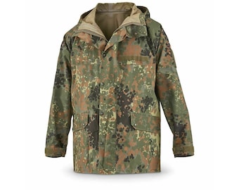 Original German army field Jacket GoreTex Flecktarn waterproof rain gear parka military surplus