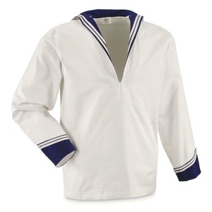 Felpa vintage originale da marinaio militare dell'esercito italiano, a maniche lunghe, bianca