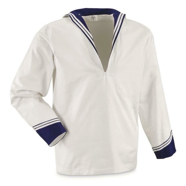 Original italienische Armee Marine Middy Shirt lange Ärmel weiße Marine Militär Matrosen Vintage Sweatshirt