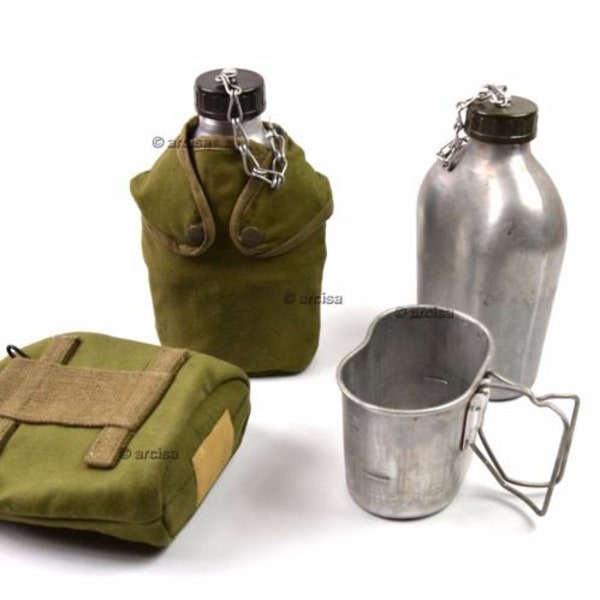 Cantimplora militar del ejército francés, frasco para beber, botella de agua, bolsa para olla, Francia