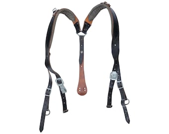Original Austrian army Y-Strap braces genuine leather webbing suspenders vintage military surplus