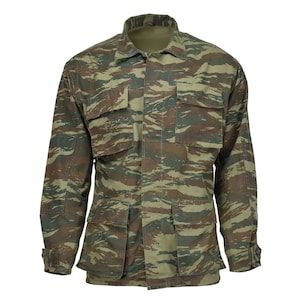 Chaqueta militar griega auténtica, duradera, táctica de combate de campo, camuflaje de lagarto oscuro