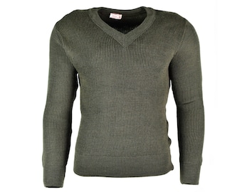 Original French army sweater pullover Jumper Chlorofibre V-neck wool