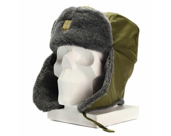 Genuine Czech army cap military winter hat Ushanka grey olive hat with badge NEW