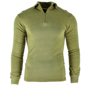 Original Britische Armee Trikot Shirt Unterhemd Reißverschluss Thermo Grün OD