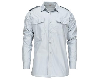 Original Swedish Army Bluish-Gray Shirt Sweden Military Issue Mens shirts With Epaulets NEW