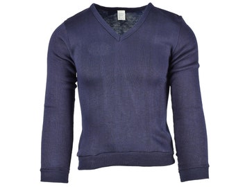 Genuine French Military School Blue Jersey Army Sweatshirt V-Neck NEW