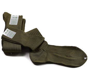 Genuine Italian Army Long Socks 100% Cotton Knee Length Thin Lightweight Khaki green NEW pack of 3, 5 pairs