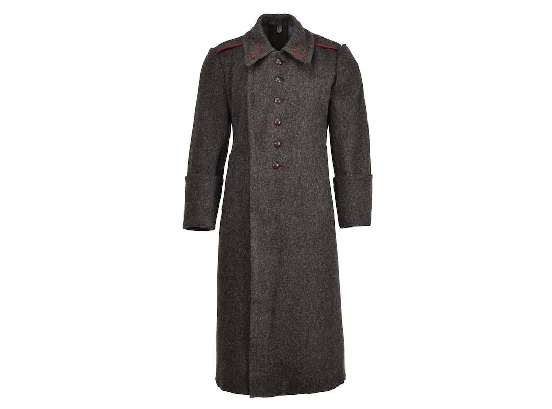 Original Bulgarian Military Wool Long Overcoat Vintage Winter Coat Formal  Gray