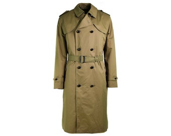 Cappotto dell'esercito olandese autentico Trench lungo da ufficiale color kaki con fodera NUOVO