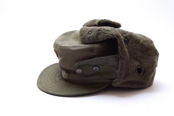 Genuine Austrian Army Military Winter Cap Olive O.D Insignia
