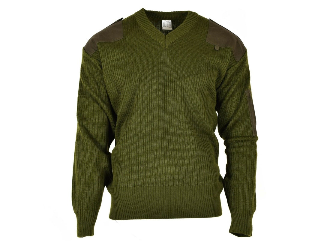 Original italian army pullover Commando Jumper green wool V-neck sweater NEW
