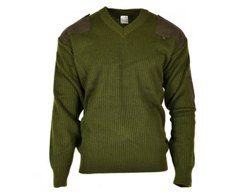 Original italian army pullover Commando Jumper green wool V-neck sweater NEW