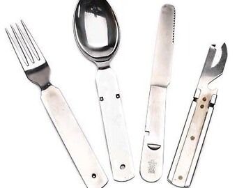 OFW Original German Army Cutlery Set – 4-Piece Camping Mess Kit, BW Bundeswehr Stainless Steel